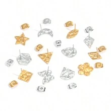 6 件不銹鋼多款式圓盤耳環柱環錘打圓盤耳環底座 Diy 珠寶配件耳環 - 耳環 - 查看 3