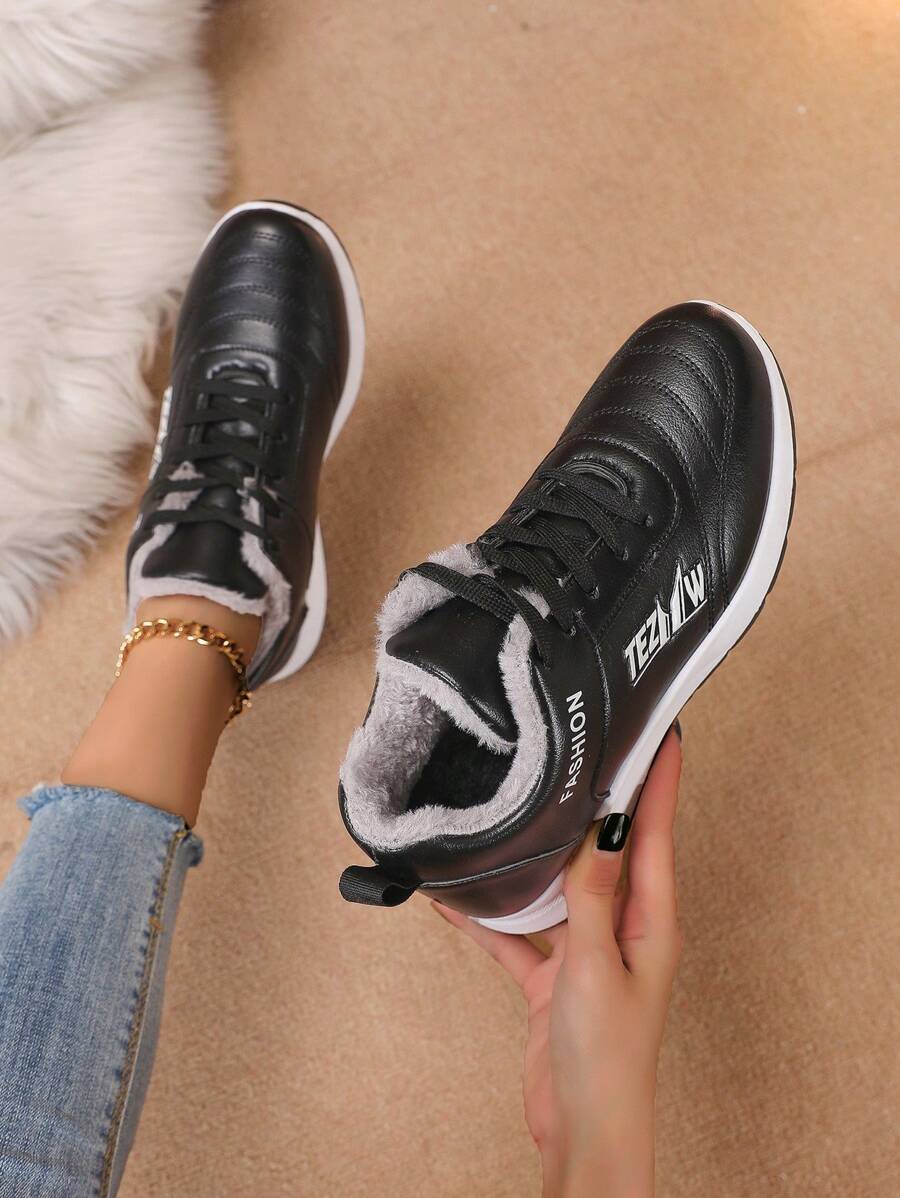 秋冬全新 Pu 皮革舒適鞋,柔軟保暖內襯,平底防滑鞋底,休閒運動場合的理想選擇