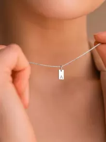 1Pc 26 chữ cái A-Z Vòng cổ mặt dây chuyền thẻ chữ cái đầu cá nhân hóa cho phụ nữ Quà tặng trang sức hợp thời trang - Bạc - Xem 3