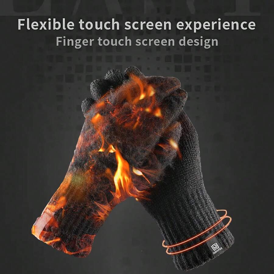 1對編織觸屏冬季手套,防風保暖,男女通用,韓國風格,舒適,三指靈敏,戶外運動手套