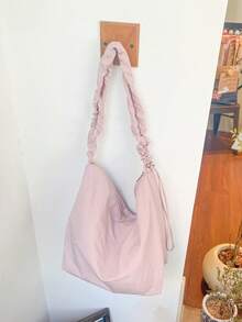 學生大容量藝術橫跨肩背袋,韓國風格女士日常袋 - 淺粉色 - 查看 7