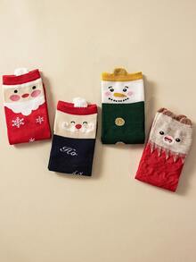 每包4雙女士中筒袜,特色為聖誕老人和各種印花,防異味和吸濕透氣,休閒多用途,時尚可愛,圓領設計,適用於聖誕節