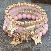 Vòng tay đính pha lê nhiều lớp hình bướm phong cách Bohemian mới, món quà trang sức thời trang dành cho các cô gái tuổi teen. - Hồng - Xem 1