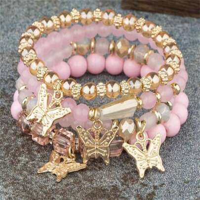 New Bohemian Butterfly Crystal Multilayer Beaded Bracelet, Fashion Jewelry Gift For Teenage Girls