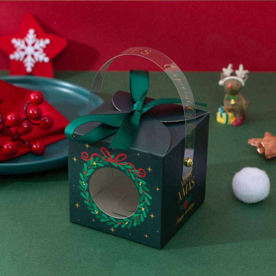 3pcs Apple Shaped Hollow Out Creative Candy Boxes Gift Packaging, Can Be Customized, With Handle - green garland - View 1