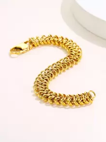ZG YING ZHOU ZGYZ 1pc Fashionable Unisex Stainless Steel Centipede Chain 18K Gold Color Bracelet, Versatile For Couples, Wedding, Party Gift, Simple Middle Eastern Handmade Chain Bracelet