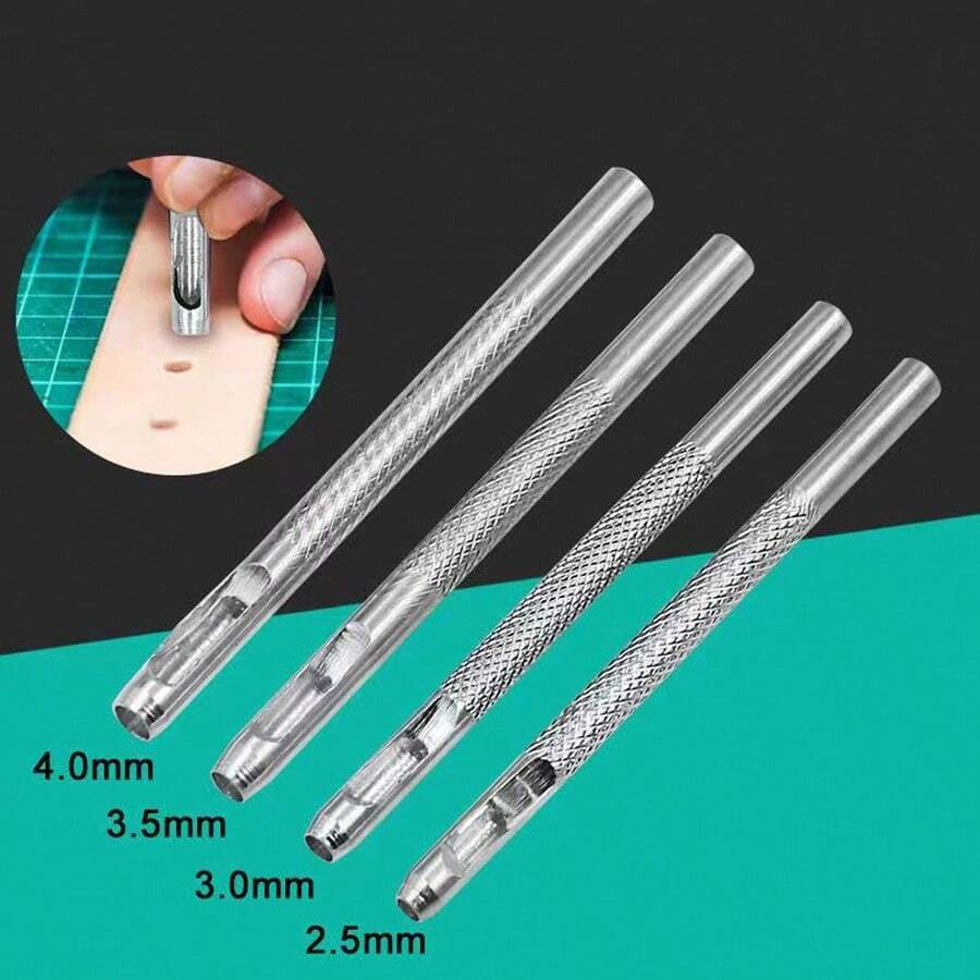 4入組皮革打孔工具,包括皮帶打孔器、空心打孔器、鉚眼打孔器和鍍鋅工具 - 灰色 - 查看 1