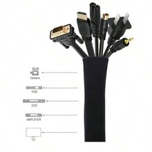 1pc Zippered Cable Management Sleeve & Cord Protector For Desktop Wire Organization, Office Cable Storage - Black - View 6