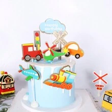 1set Double Layer Cartoon Vehicle Train Shaped Boy Birthday Cake Toppers Decoration For Baking - Multicolor - View 3