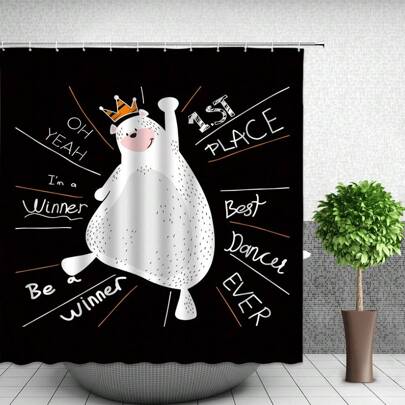 1pc Cartoon Style Bath Curtain, White Teddy Bear Bathroom Shower Decoration With Hooks Home Bathroom Decor Fall Decor Bathroom Accessories Back To School