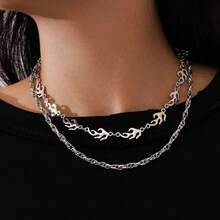 2pcs/set Flame Chain Design Simple Clavicle Chain Necklace, Suitable For Daily Wear - Silver - View 1