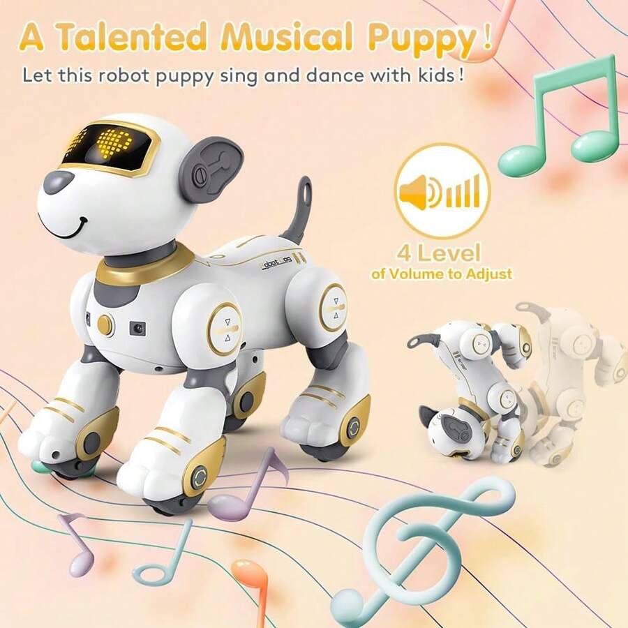 VATOS Robot Dog Juguete con Control Remoto para niños - Perro Robot Interactivo Tocar y Seguir con 17 Funciones, Música de Baile programable RC Perro Robot Juguete para niñas de 3 a 12 años - Dorado - Ver 1