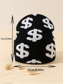 Street 1pc Women's Jacquard Pattern Fine Knit Hat With Y2k Style, Suitable For Autumn And Winter Outfits - Black and White - View 4