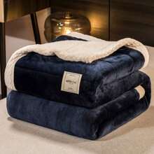 全新毛绒羊毛毯，双面加厚保暖毛毯，适用于卧室、沙发、办公室等 - 寶藍色 - 查看 1