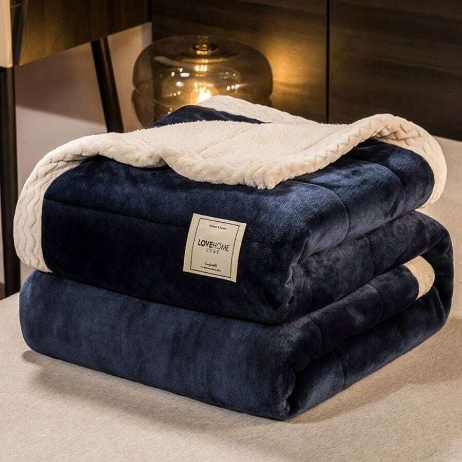 全新毛绒羊毛毯，双面加厚保暖毛毯，适用于卧室、沙发、办公室等 - 寶藍色 - 查看 1