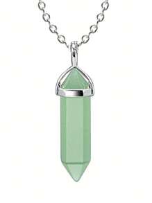 1pc Natural Stone Hexagonal Column Pendant Necklace For Yoga Anxiety Relief, Made With Crystal, Rose Quartz, Fluorite, Blue Sandstone, Dowsing Pendulum Pendant, Chakra Necklaces, Fashion Jewellery - Multicolor - View 12