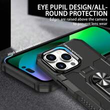 1 件带车载支架的环形支架手机壳，防摔保护套，兼容 Galaxy S25 Ultra、S24 Ultra、S23 Ultra、S22 Ultra、6 至 15 Pro Max、Redmi、OPPO、Vivo 型号 - 黑色 - 查看 4