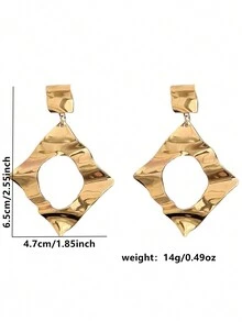 1pair European And American Style Exaggerated Asymmetrical Hollow Out Drop Earrings Suitable For Daily Wear - Yellow Gold - View 5