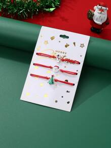 3入組可愛的紅色和綠色編織蠟線手鏈,帶有聖誕元素的鋅合金吊墜(聖誕老人,雪人,聖誕樹),是聖誕節送給女性的絕佳禮物