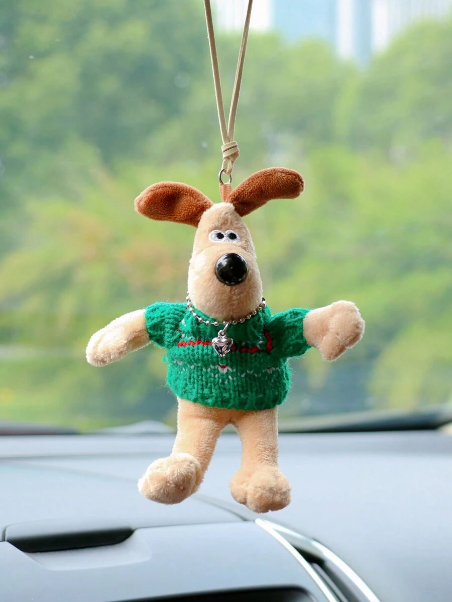 1pc Green Plush Dog Car Hanging Decoration - Green - View 1