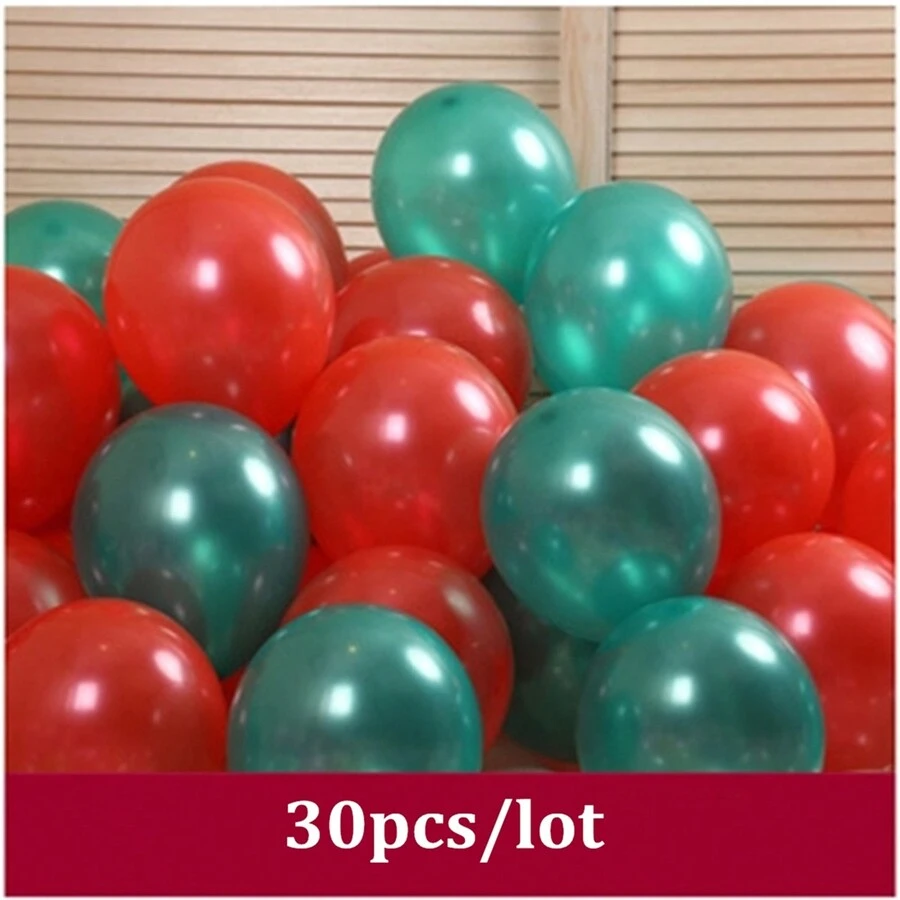 30入組1.8g-2.2g紅綠珍珠充氣厚氣球,適用於聖誕裝飾,婚禮,派對等場合