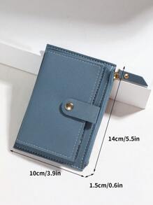 Minimalist Fold Small Wallet Women's Short Wallet, Solid Colour PU Mini Coin Purse, Cute Credit Card - Blue - View 4