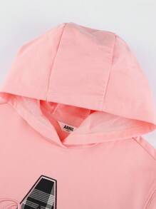 Annil 男女童秋季休閒寬鬆運動萬用連帽長袖毛衣粉色 - 粉色 - 查看 4