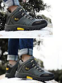 男士高帮保暖内衬耐磨登山鞋保暖雪地靴 - 軍綠色 - 查看 4