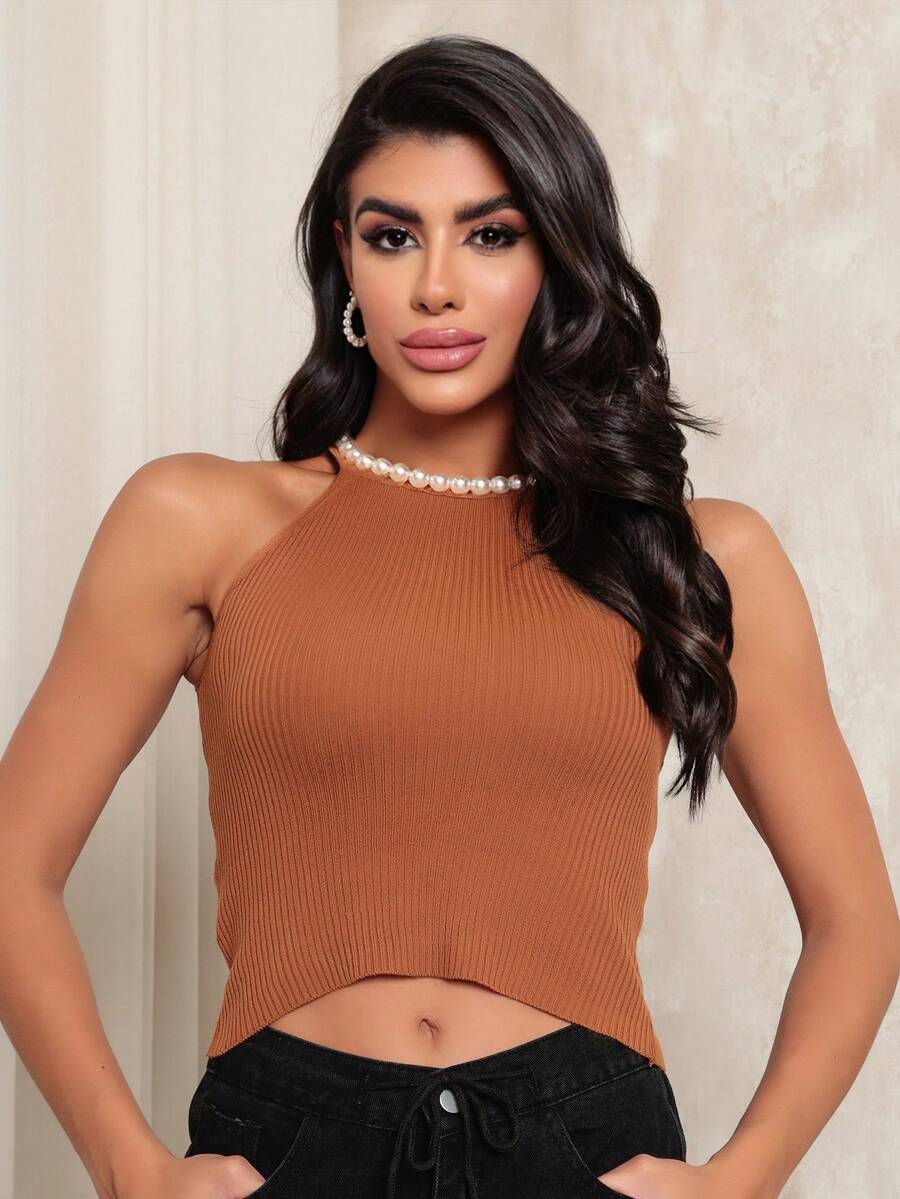 Women Knit Tops - Màu nâu Sô-cô-la - Xem 1