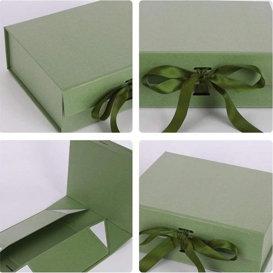 Luxury Gift Box With Ribbon,Magnetic Gift Box With Lids,Large Present Boxes,Gift Packaging Decorative Box,Presentation Box For Gifts,22x18x8cm Gift Cardboard Box For Party Gift Packaging Navy Blue - Green - View 1