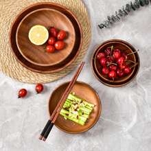 圓形木製托盤 - 起司板、水果拼盤、茶/咖啡托盤、餐具托盤、木碗、木盤 - 棕色 - 查看 1