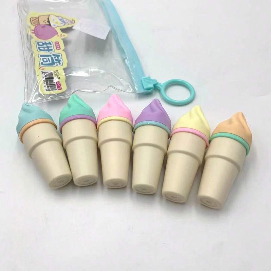 6pcs Fluorescent Mini Ice Cream Cone Shaped Gel Pen - Multicolor - View 1