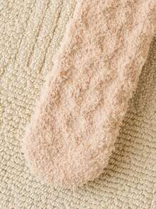 1雙女式中筒袜冠毛絨保暖、抗寒、休閒圓領袜子,卡其色,適用於冬季