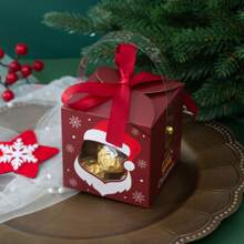3pcs/Set Apple Shaped Hollow Out Creative Gift Box Candy Box With Handle For Personalized Gift Presentation - red santa claus - View 1