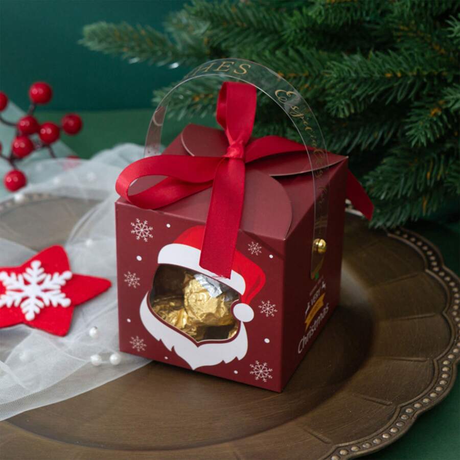 3pcs/Set Apple Shaped Hollow Out Creative Gift Box Candy Box With Handle For Personalized Gift Presentation - red santa claus - View 1