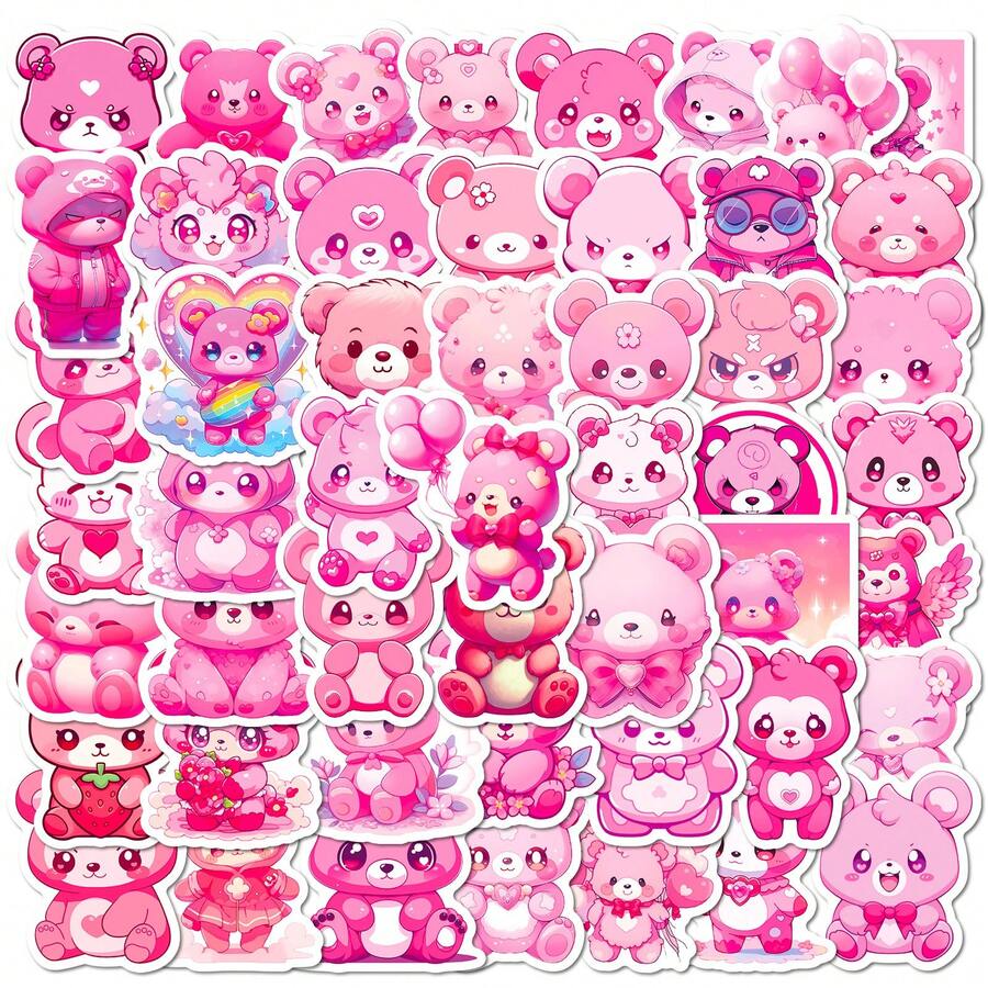 50pcs Pink Bear Doodle Stickers - Multicolor - View 1