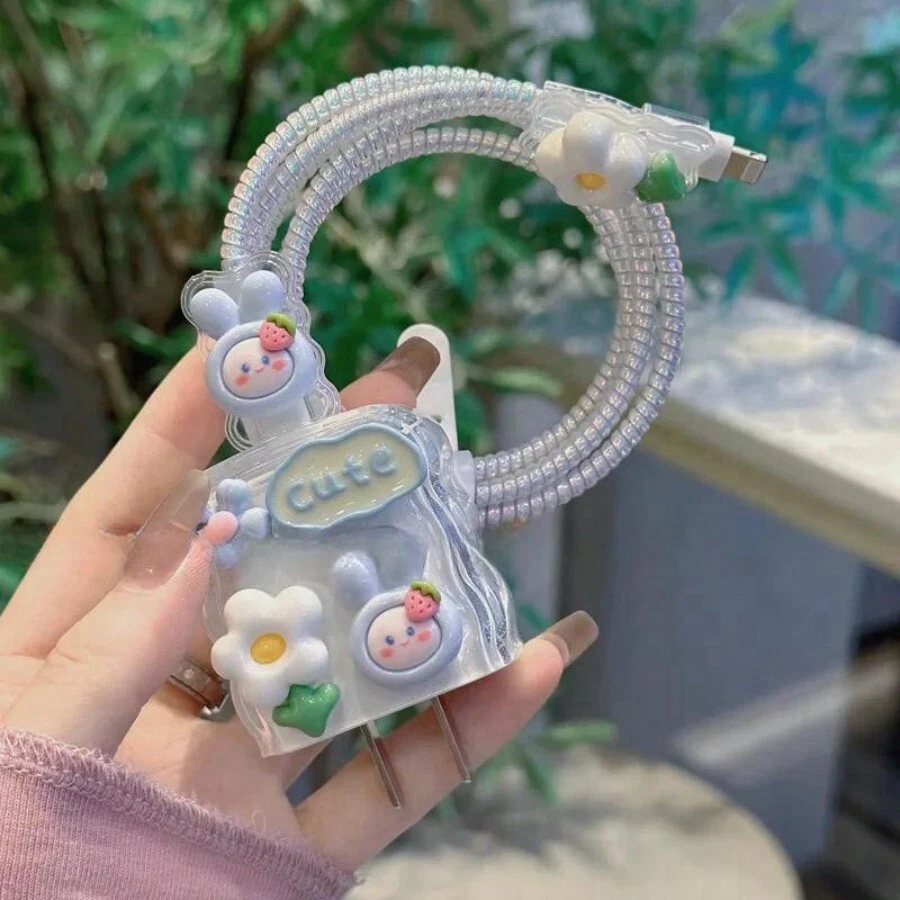 Juego De Fundas Protectoras Para Cargador De Conejo Azul Pequeño - transparente - Ver 1