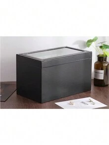 3層pu皮革珠寶太陽眼鏡手錶收納盒,大容量珠寶盒抗氧化防塵配蓋,適用於家居使用 - 黑色 - 查看 3