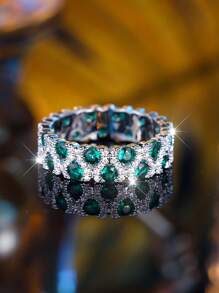 1入組豪華和精美充分圓形方晶鋯石鑲嵌圓環,優雅和大氣的首飾類適合女士,完美適合派對和婚禮,合適的作為伴娘禮物