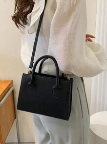 極簡雙手柄方形包袋 - 黑色 - 查看 4