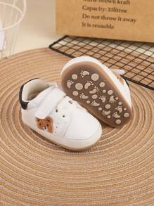 1對男童或女童卡通熊設計PU運動鞋，魔鬼氈閉合式，防滑，柔軟舒適，適合所有季節