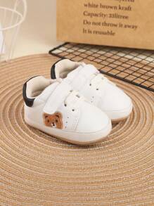 1對男童或女童卡通熊設計PU運動鞋，魔鬼氈閉合式，防滑，柔軟舒適，適合所有季節