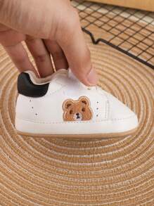 1對男童或女童卡通熊設計PU運動鞋，魔鬼氈閉合式，防滑，柔軟舒適，適合所有季節
