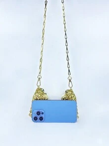 迷你金色金屬斜背包,鋁製鍊條肩帶