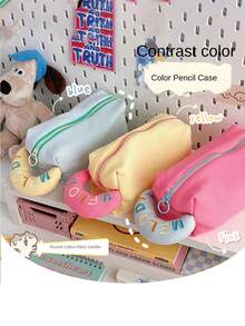 1入組泡芙造型格紋布質毛絨收納袋，大容量筆盒，可愛的文具化妝旅行生日週年紀念情人節禮物