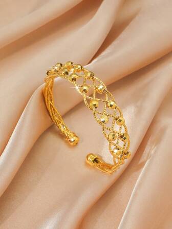 1 pieza Pulsera de joyería con adorno de bolas de malla con baño de oro, estilo minimalista, adecuado para mujer