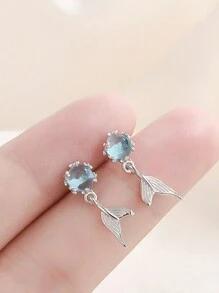 rundraw 2入組可愛動物形狀合金&綠色玻璃&泡泡魚尾耳釘適合女士,日常穿著