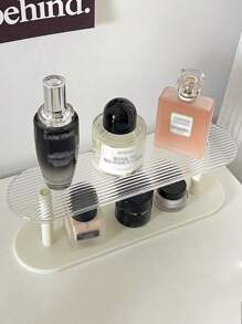 1个双层香水收纳架，适用于浴室，亚克力透明护肤品和化妆品收纳架，情人节礼物，房间装饰 - 米色 - 查看 5