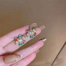 1pair Fashion Creative Inlaid Colorful Christmas Snowflake Stud Earrings - Army Green - View 3