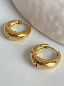 1件简约圆形耳环，女士首饰，S925纯银镀金耳环，休闲优雅女士首饰，情人节礼物 - 金色 - 查看 4